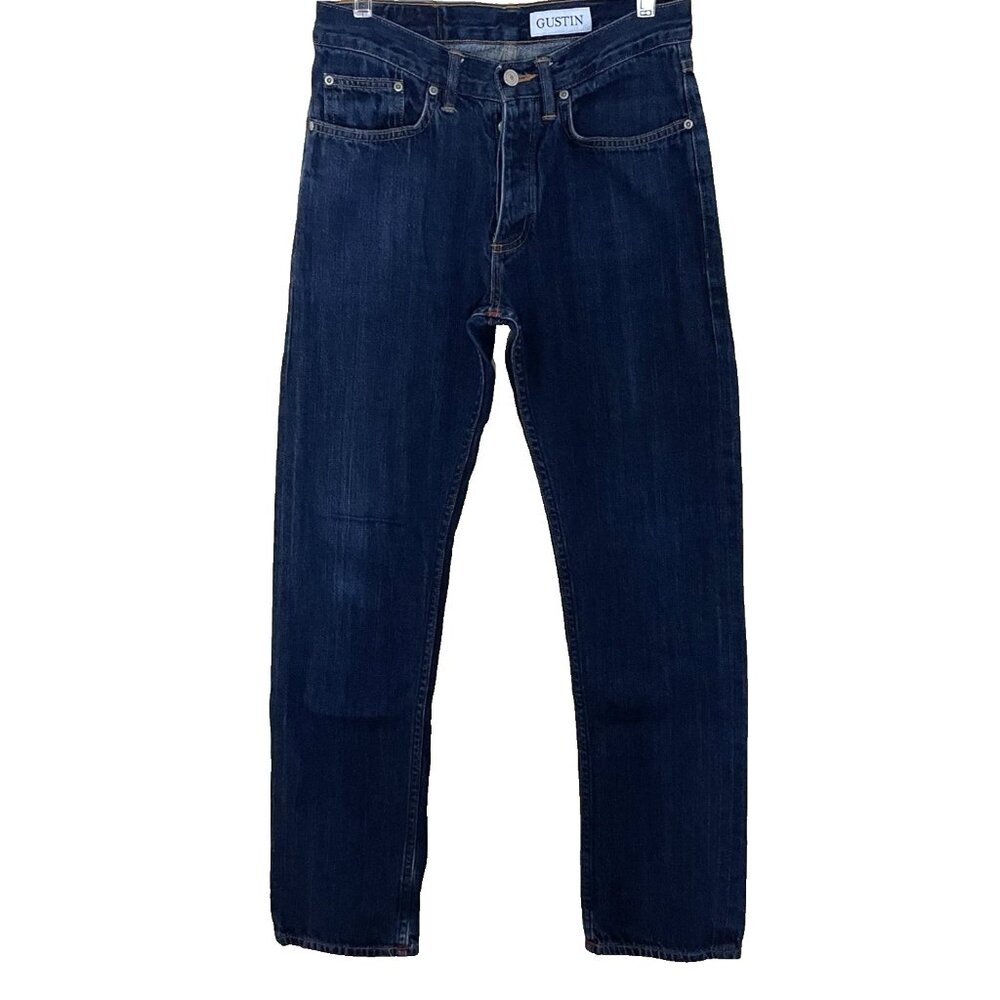 Gustin Men's Straight Jeans Washed Finish Selvedge Button Fly